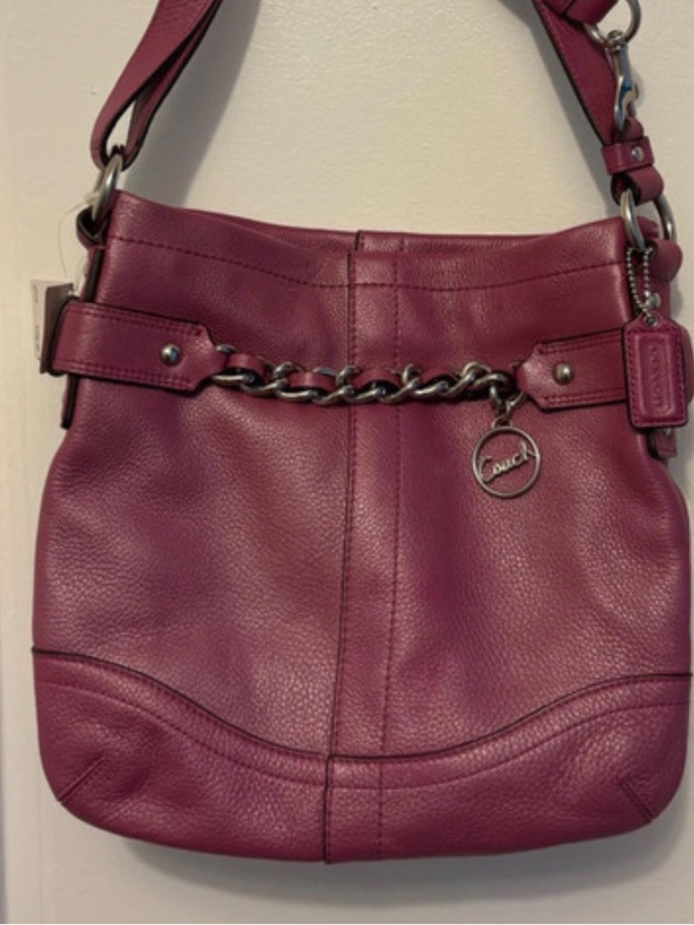 NWT Coach Blossom Shimmery/Metallic Pink Leather Chain-Accent Shoulder Bag F1972 - Picture 9 of 10